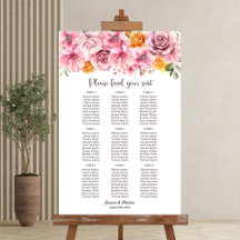 9 Mesa Carta de Assentos de Casamento Floral Rosa 