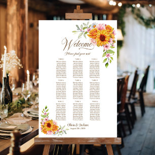 Poster 9 Mesa Carta de Assentos Floral Amarelo Rosa Casam