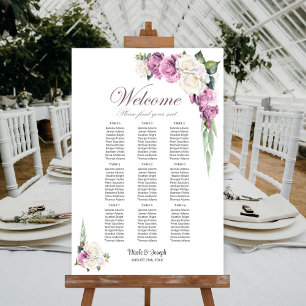 Poster 9 Mesa Carta de Assentos Floral Rosa Branco Rosa