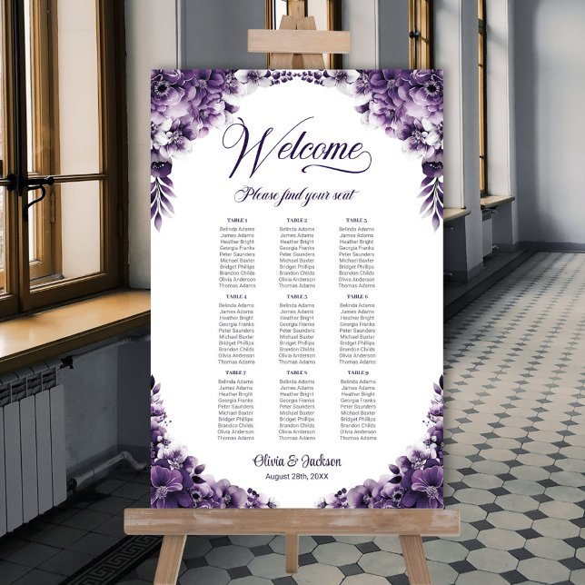 Poster 9 Mesa Carta de Assentos Floral Roxo Casamento (Criador carregado)