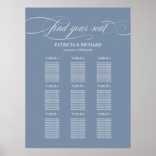 Poster 9 Mesas Sinal de Mapa de Assentos de Casamento Azu