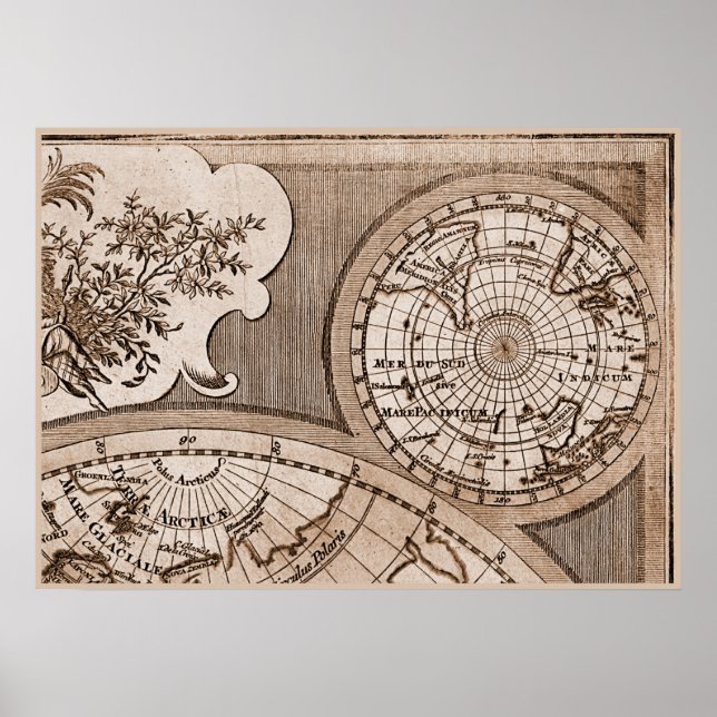 Poster 9 Painel Sepia Versão de L'Isle World Map Frame 3 (Frente)