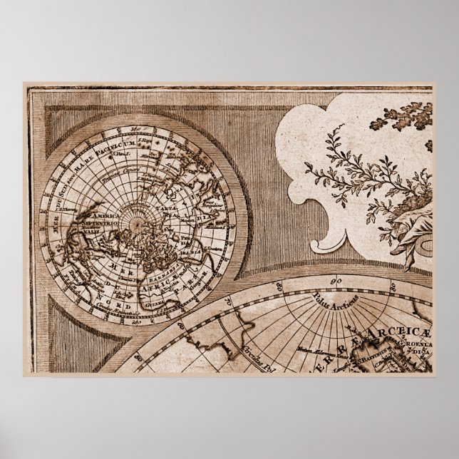 Pôster 9 Painel Sepia Versão de L'Isle World Map Quadro 1 (Frente)