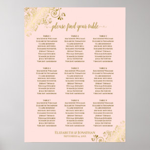 Poster 9 Table Wedding Seating Chart Blush Pink & Gold