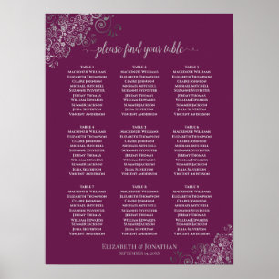 Poster 9 Table Wedding Seating Chart Cassis & Silver