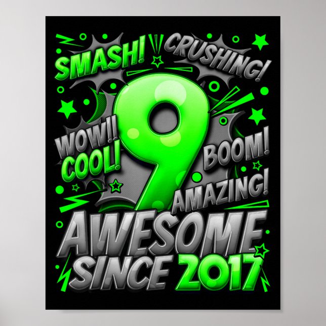 Poster 9 Year Old For Boys 9th Birthday Boy 9 Year Old Bo (Frente)