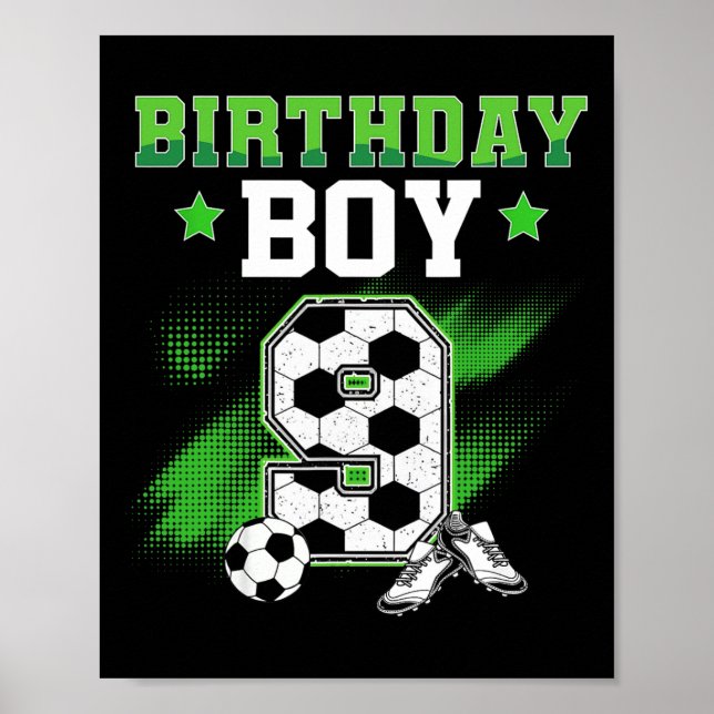 Poster 9th Birthday Boy Soccer 9 Year Old Sport 9yr Boys  (Frente)