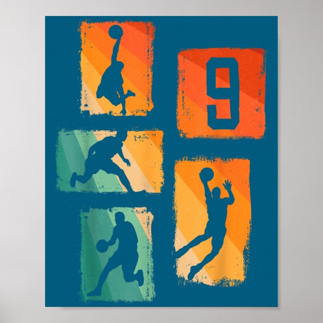 Poster 9th Birthday Boys Basketball Player Basketball 9 Y (Frente)