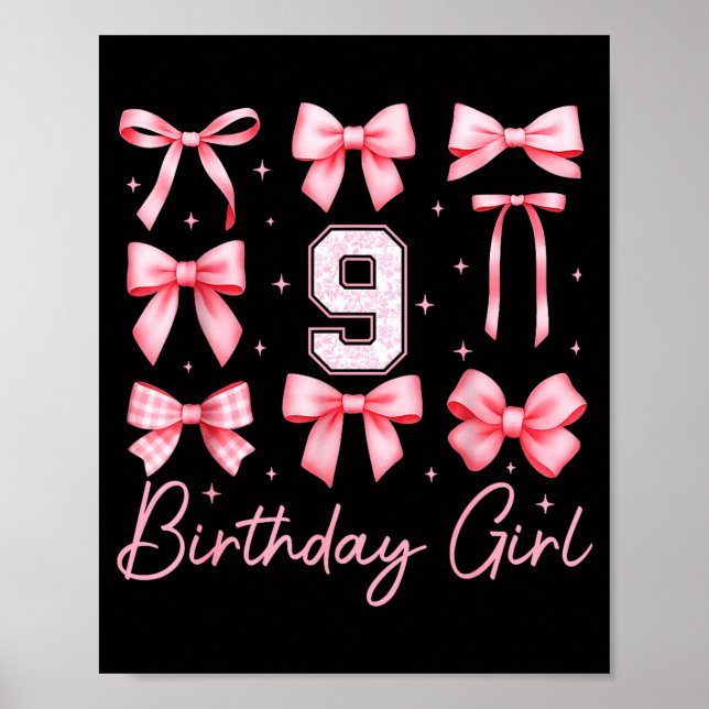 Poster 9th Birthday Girl Coquette Bow Nk Floral Toile 9 Y (Frente)