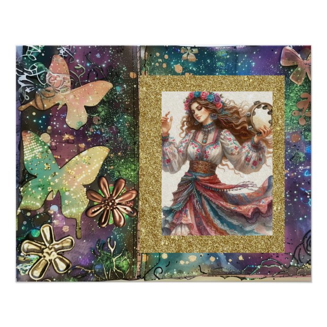 Pôster *~* A100 Dançarina de Boho Gypsy Tambourine (Frente)