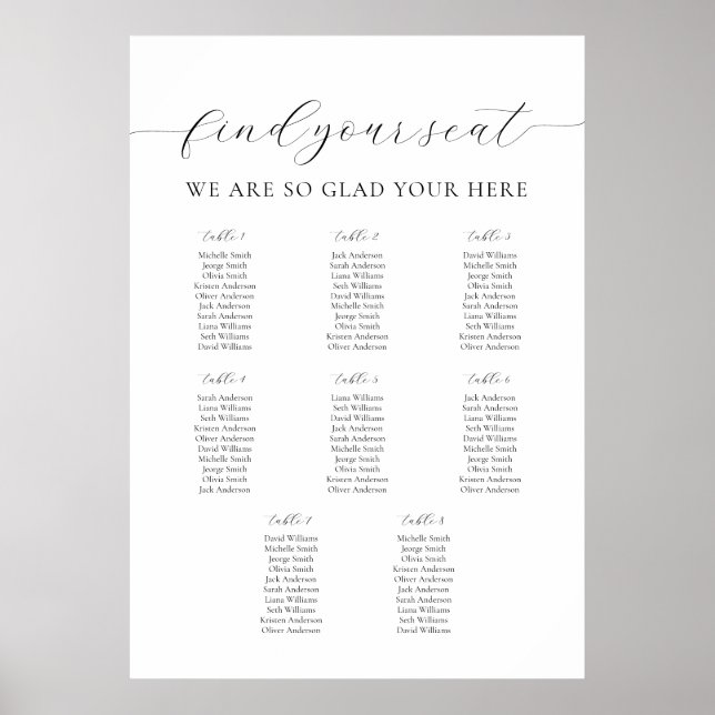 Poster A1 Nossas Mesas Favoritas do Gráfico 8 de Assentos (Frente)