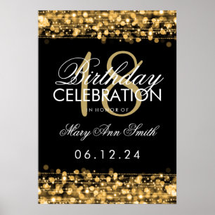 Poster A 18a festa de aniversário elegante Sparkles ouro