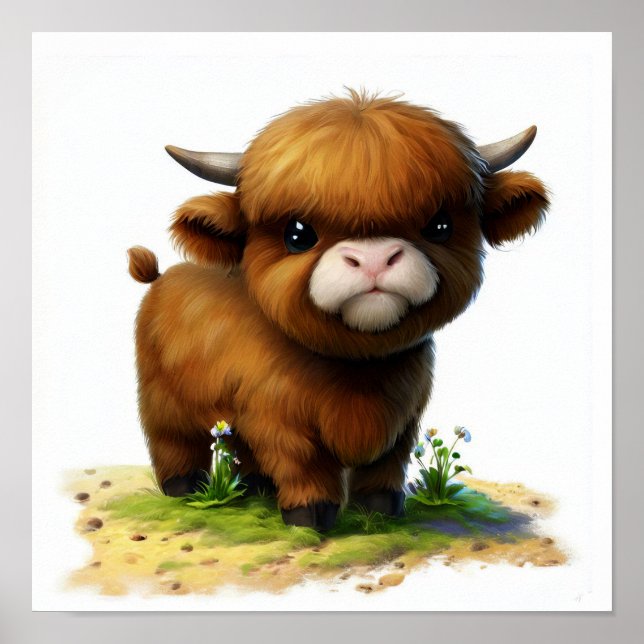 Poster A 3D Watercolor Painting of Highland Cattle (Frente)
