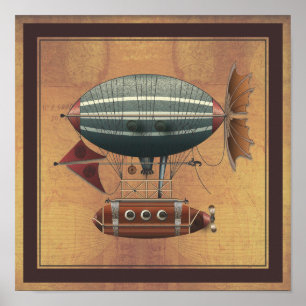 Poster A Aeronave Aleutian Steampunk Flying Machine