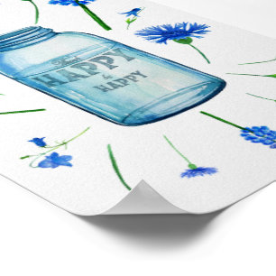 Poster A aguarela azul moderna floresce o sinal da