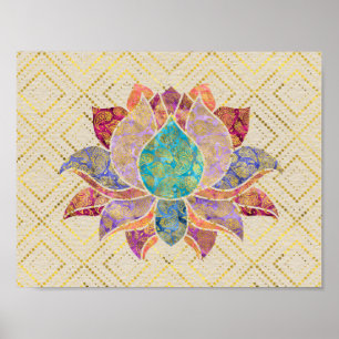Pôster A aguarela & paisley Dourado decoraram lótus