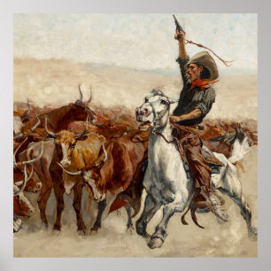 Poster A Arte Ocidental Roundup de Frederic Remington
