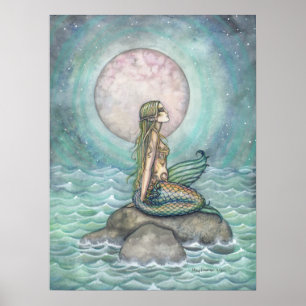 Pôster A arte Pastel da aguarela da fantasia da sereia do