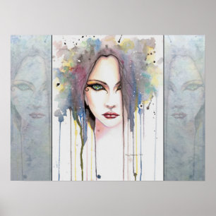 Poster A arte psíquico da aguarela do retrato da mulher