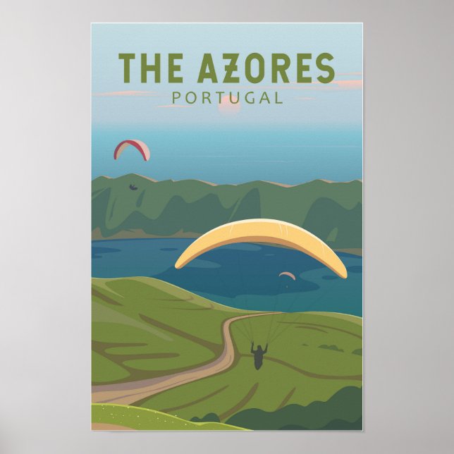 Poster A Arte Vintage de Viagem para Açores Portugal (Frente)