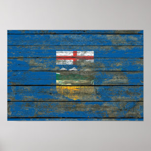 Pôster A bandeira de Alberta na madeira áspera embarca o