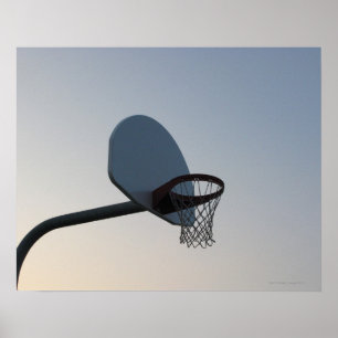 Poster A basketball backboard hoop and net. Clear blue