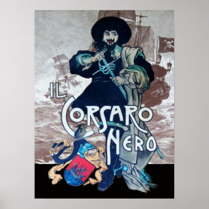 Pôster A Batalha do NEGRO CORSAIR/Navio Pirata em Sepia