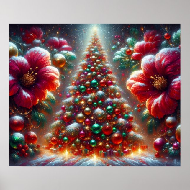 Poster A Beautifully Decorated Christmas Tree and Flowers (Frente)