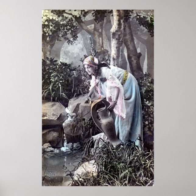 Poster A bela donzela romântica francesa 1906 Vintage (Frente)