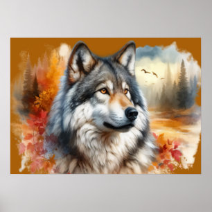 Poster A Beleza da Natureza do Lobo de Watercolor foi des