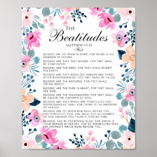 Poster A Bíblia Floral Beatitudes Matthew 5:3-12 Verso