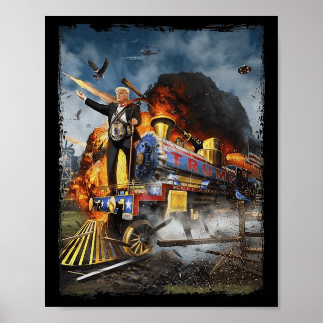 Poster A Bordo Do Trem Engraçado Donald Trump 2024 Ele (Frente)