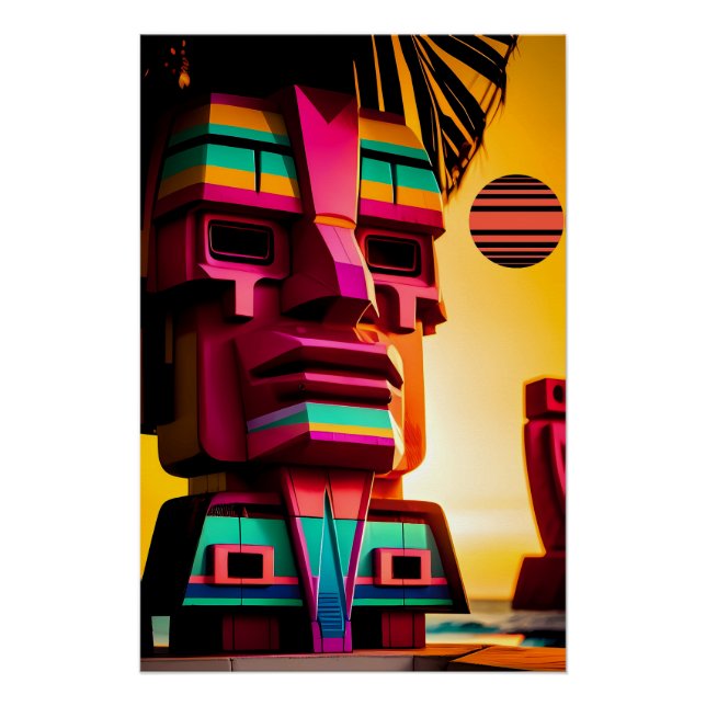 Pôster A Cabana Tiki na Praia Synthwave (Frente)