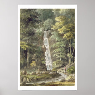 Pôster A cachoeira da cascata em Hestercombe jardina (w/c