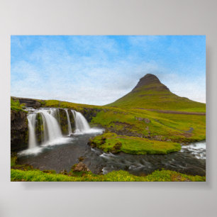 Poster A cachoeira e montanha Kirkjufell