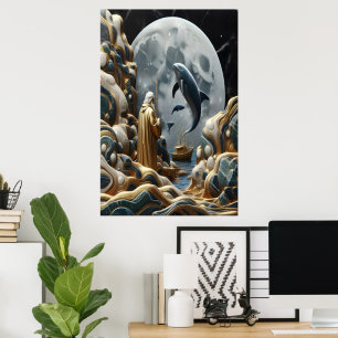 Poster A captura lunar do pescador Ouro