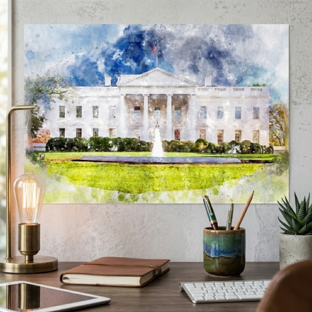 Poster A Casa Branca em Washington DC Aquarela (The White House in Washington DC Watercolor. Poster)