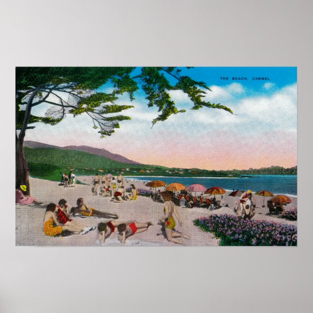 Poster A cena da praia em Carmel, Califórnia (Frente)