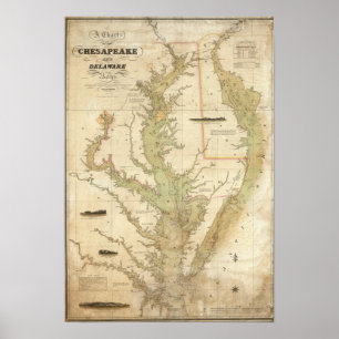 Pôster A Chart of the Chesapeake And Delaware Bays