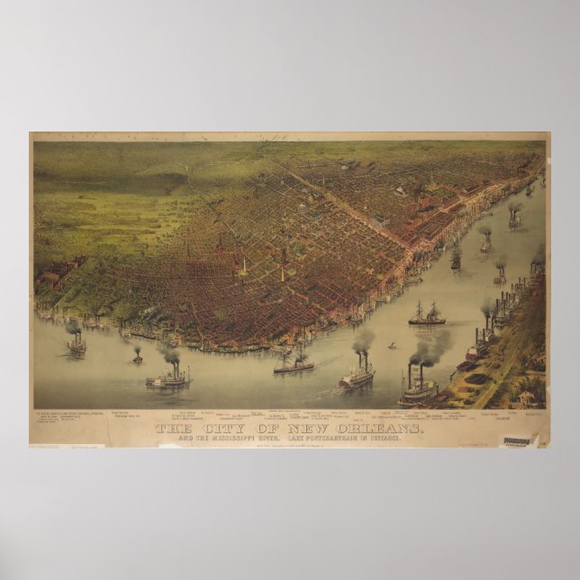Pôster A cidade de Nova Orleans Louisiana de 1885 (Frente)