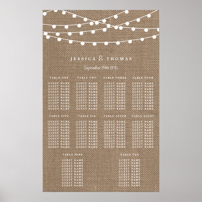 Poster A Coleção De Casamento Da Corrida Burlap String Li (Frente)