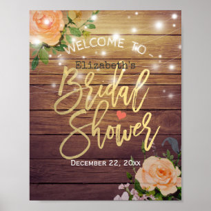Poster A corda floral de madeira ilumina a boa vinda do