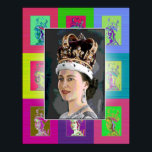 Pôster A coroação de arte Pop<br><div class="desc">A Estrela é,  é claro,  Elizabeth II. Adicionamos pequenos ecos de Pop Art ao redor do retrato central.</div>