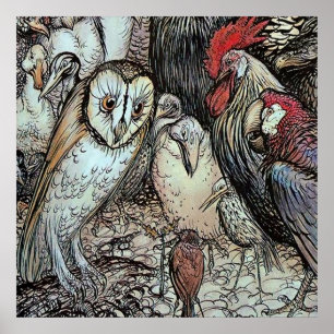 Poster "A Coruja e os Pássaros" por Arthur Rackham