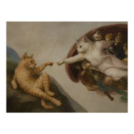 Pôster A Criação do Gato Adão Paródia da Arte do Renascim
