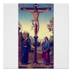 Pôster A crucificação com a Virgem por Pietro Perugino