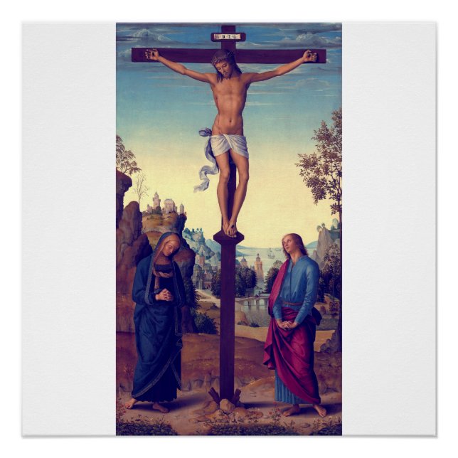 Pôster A crucificação com a Virgem por Pietro Perugino (Frente)