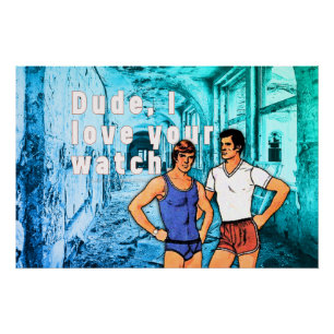 Pôster A cueca de SlipperyJoe, dois desenhos masculinos a