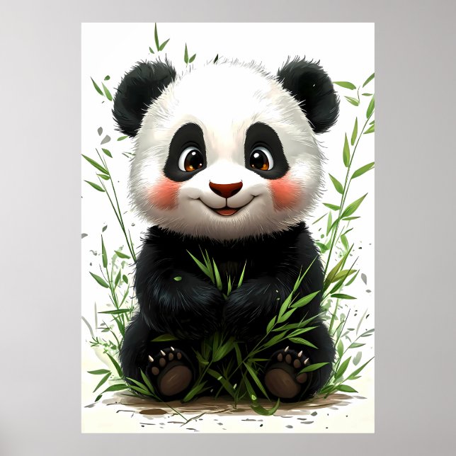 Poster A cute panda with rosy cheeks sits happily (Frente)