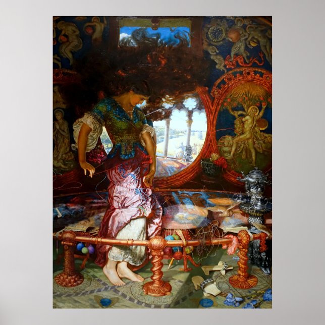 Poster A Dama de Shalott pelo Pré-Rafaelita William Hunt (Frente)